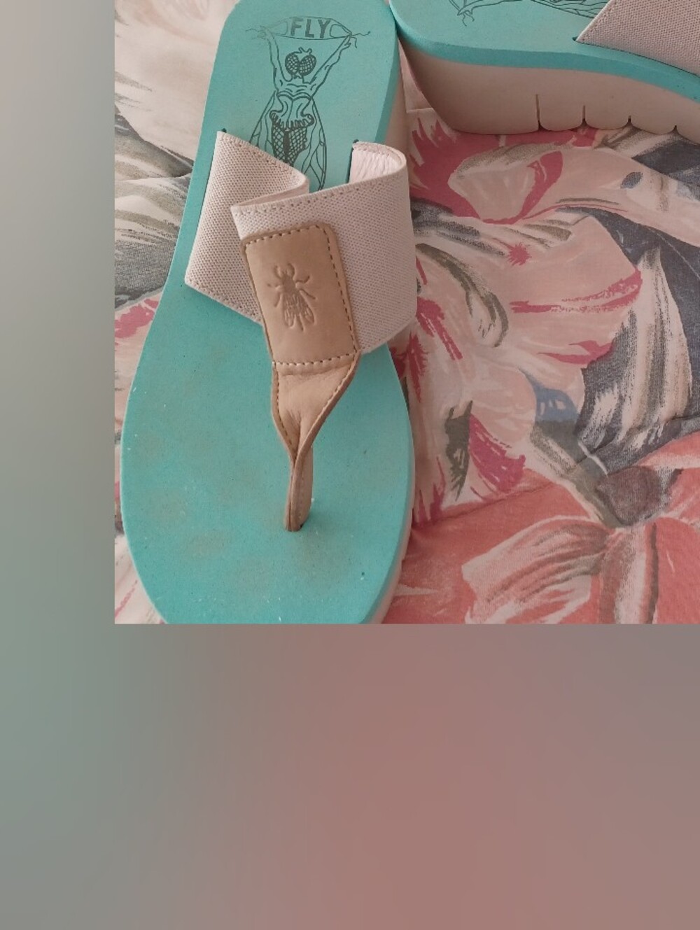 Fly London 37 6.5 6 1/2 Womens Light Blue Thong Sandals Shoes